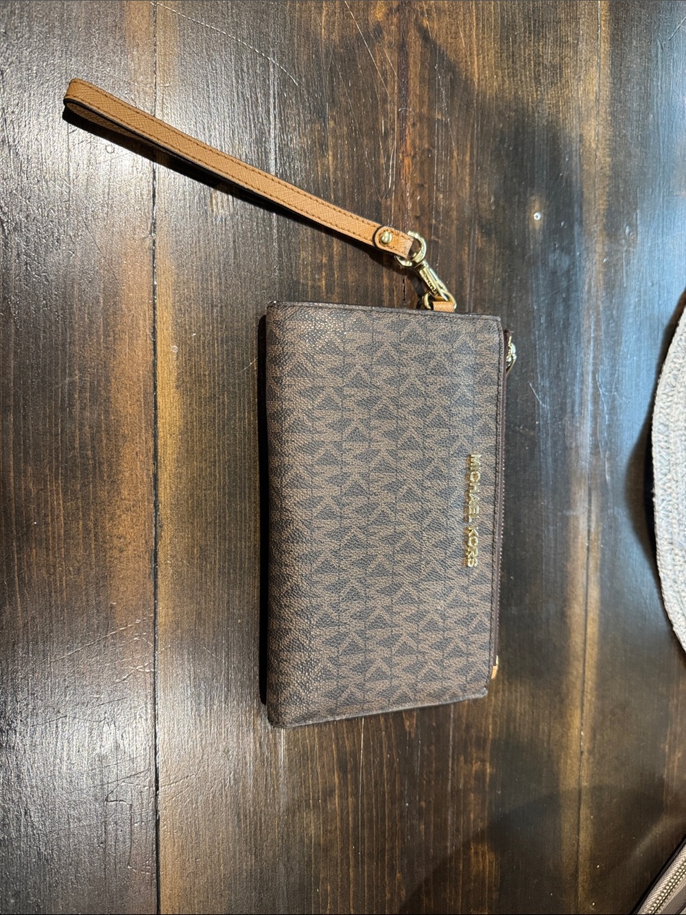 Michael Kors Brown and Tan Signature Logo Wristlet